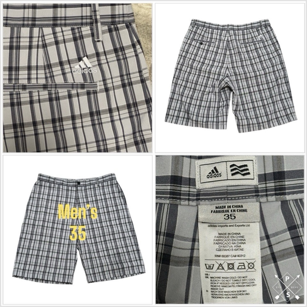Adidas Gray Athletic Shorts with Classic Plaid Design